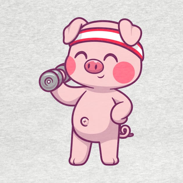 Cute Pig Lifting Dumbbell Cartoon by Catalyst Labs